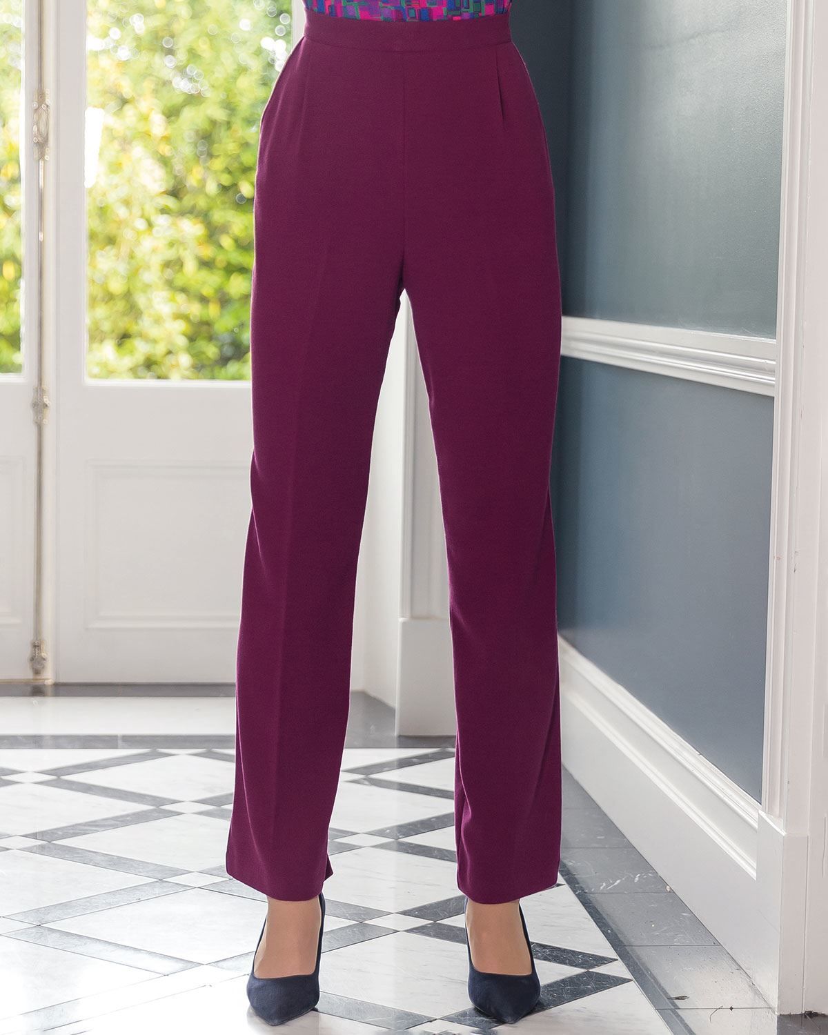 Burgundy online trousers womens
